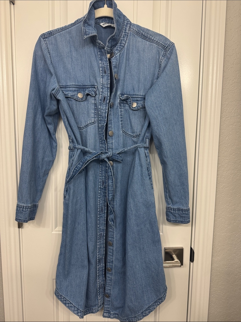 Sonoma Light Blue Denim Button-Front Shirt Dress with Waist Tie